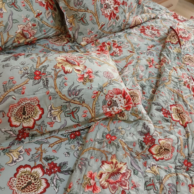 King Size Malmal Muslin Cotton Razai Blanket | Hand-Stitched | Organic Cotton Filling | Dry Clean only