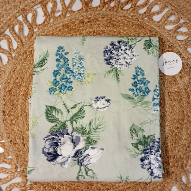 Azure Bloom Haven – Super King Size Bedsheet (274 x 274 cm) | 100% Cotton | Includes 2 Pillow Covers