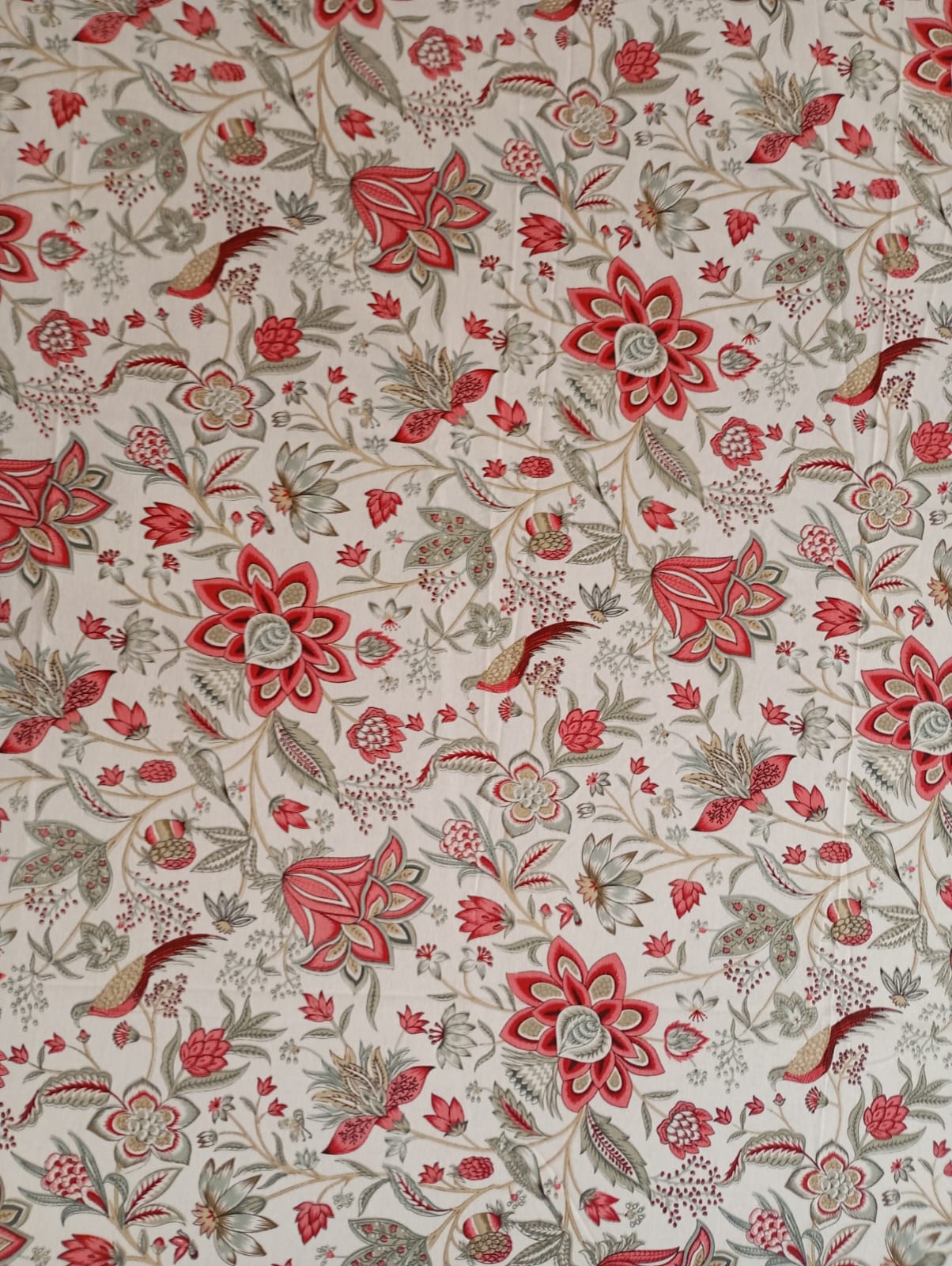 Scarlet Floral Bird Elegance – Super King Size Bedsheet (274 x 274 cm) | 100% Jaipuri Cotton | Includes 2 Pillow Covers