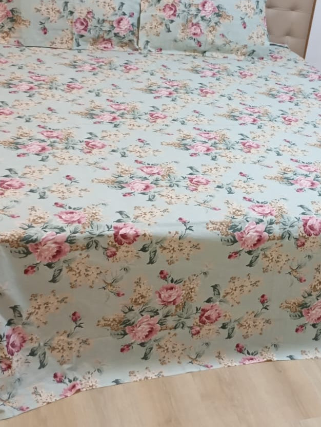 Blush Meadow Floral – Queen Size Bedsheet (260 x 230 cm) | 100% Pure Cotton | Includes 2 Pillow Covers