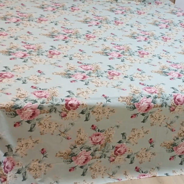 Blush Meadow Floral – Queen Size Bedsheet (260 x 230 cm) | 100% Pure Cotton | Includes 2 Pillow Covers