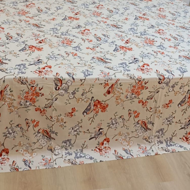 Bird Blossom Print – Queen Size Flat Bedsheet (260 x 230 cm) | 100% Cotton | Includes 2 Pillow Covers