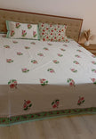 Velvet Rose Haven - Hand Block Print – Super King Size Bedsheet (279 x 279 cm) | 100% Percale Cotton | Includes 2 Pillow Covers
