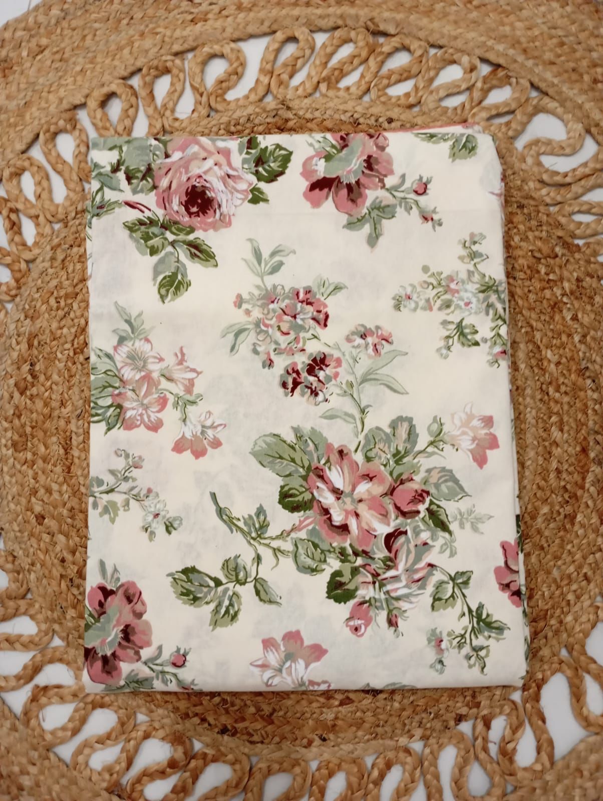 Soft Beige Anokhi Blossom – Super King Size Jaipuri Cotton Bedsheet (270 x 270 cm) | Includes 2 Pillow Covers