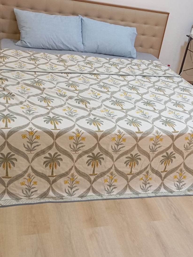 Palm Grove Serenity Dohar – Standard King Size Dohar | 100% Muslin Cotton | Lightweight & Breathable
