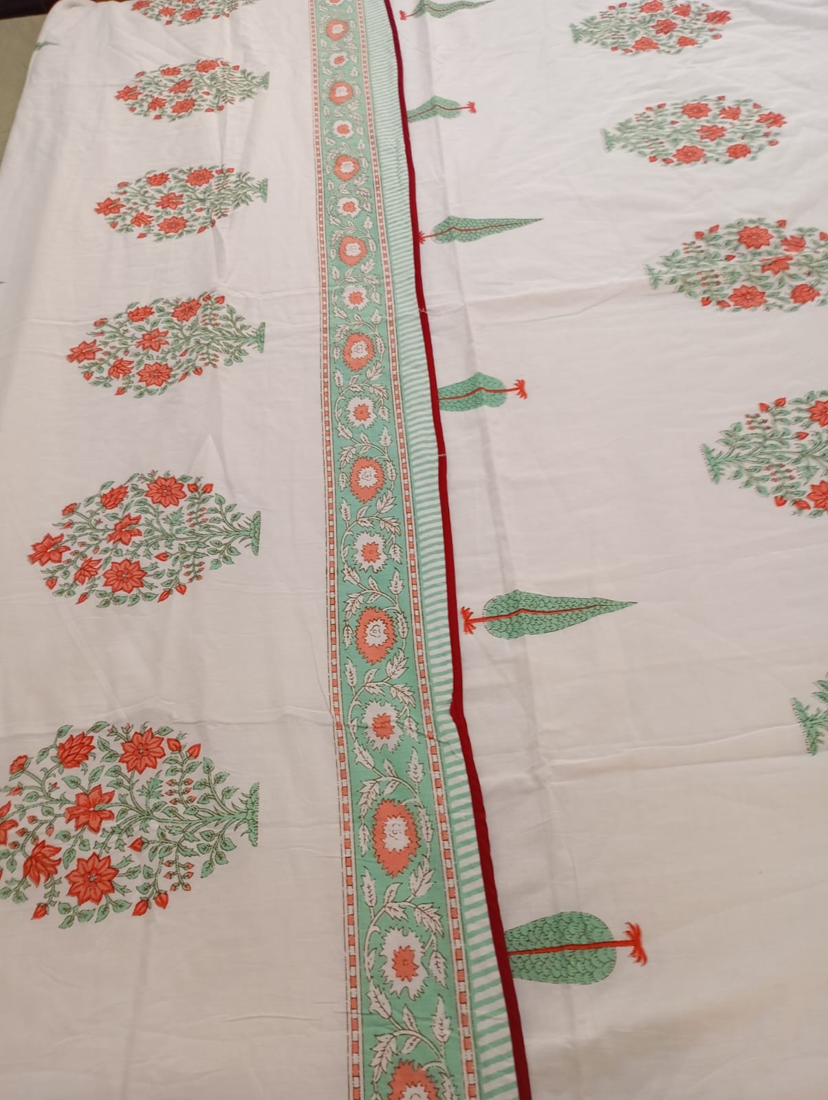 Coral Mint Blossom – Standard King Size Dohar | 100% Muslin Cotton | Reversible Print