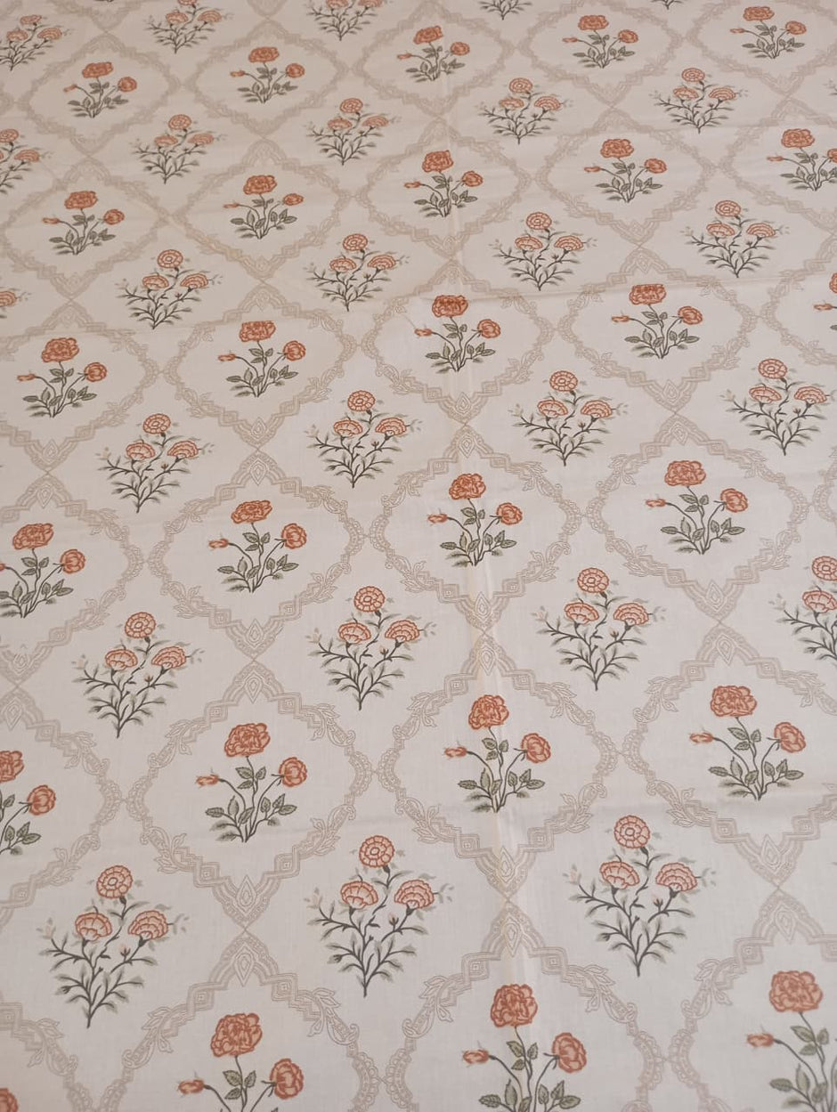 Terracotta Blossom – Super King Size Bedsheet (274 × 274 cm) | 400 TC Tencel Cotton | Includes 2 Pillow Covers