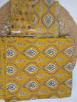 Mustard Golden Yellow Ajrakh Elegance Luxury Bedding Set – Super King Bedsheet + Reversible King Quilted Bedspread | 100% Pure Jaipuri Cotton | 6-Piece Set