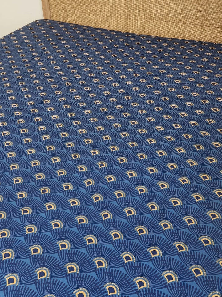 Royal Azure Fan Pure Cotton Bedsheet Set – Queen Size (240 × 270 cm) | 3-Piece Bedding Set