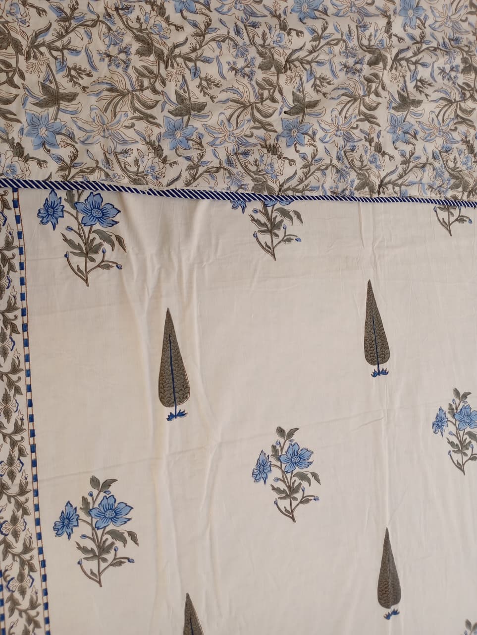 Blue Meadow Reversible Muslin Cotton Dohar Pair – Single (152 x 229 cm / 60 x 90 inches) | 100% Muslin Cotton | Reversible Hand Block Print |Pair of 2 Single Dohars