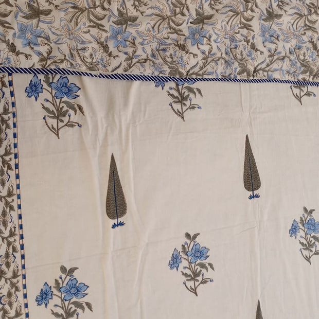Blue Meadow Reversible Muslin Cotton Dohar Pair – Single (152 x 229 cm / 60 x 90 inches) | 100% Muslin Cotton | Reversible Hand Block Print |Pair of 2 Single Dohars