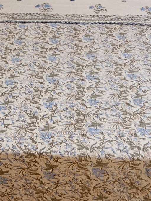 Blue Meadow Reversible Muslin Cotton Dohar Pair – Single (152 x 229 cm / 60 x 90 inches) | 100% Muslin Cotton | Reversible Hand Block Print |Pair of 2 Single Dohars