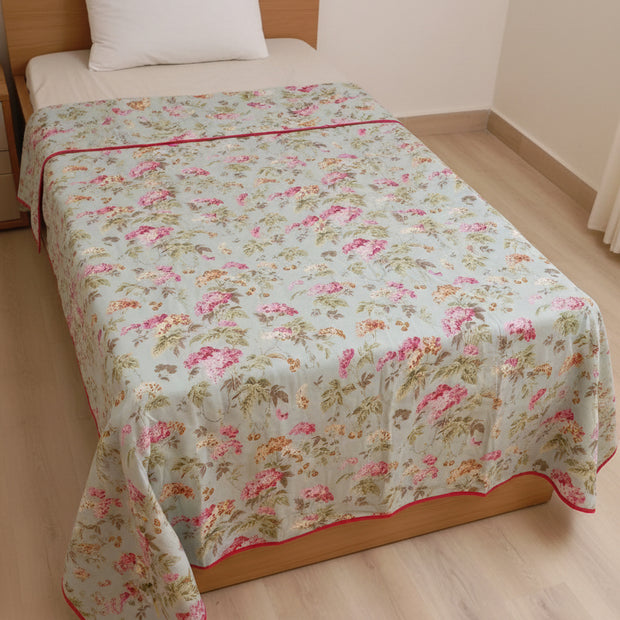 Blush Garden Bloom Muslin Cotton Dohar – Single Bed (152 x 229 cm / 60 x 90 inches) | 100% Muslin Cotton | 1 Piece
