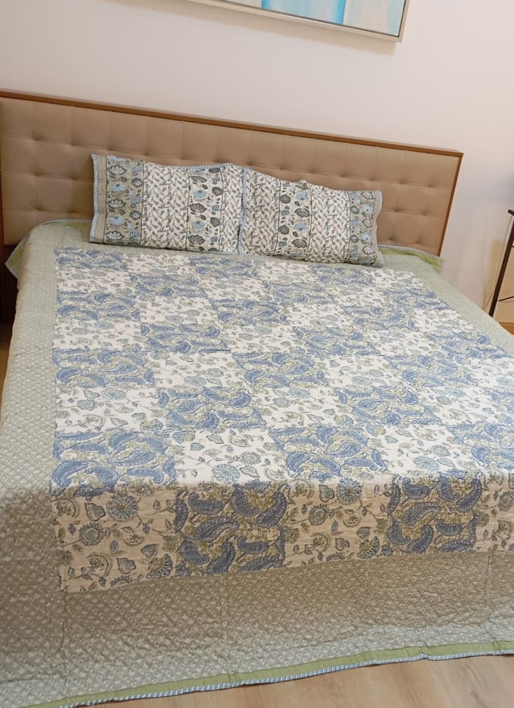 Neel Rang Mahal Quilted Bedspread Set – Standard King Size (90 × 102 inch / 240 × 260 cm) | Pure Cotton | 3-Piece Set