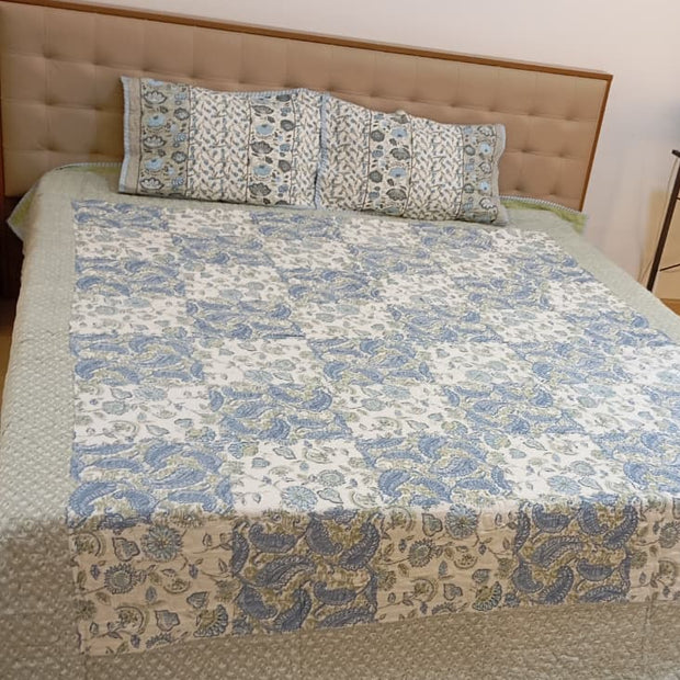Neel Rang Mahal Quilted Bedspread Set – Standard King Size (90 × 102 inch / 240 × 260 cm) | Pure Cotton | 3-Piece Set
