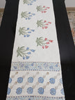 Royal Twin Tulip Jaipuri Table Runner – 185 × 35 cm | 100% Pure Jute Cotton | Hand Block Printed