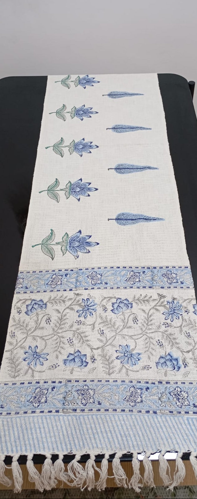 Royal Indigo Lotus Jaipuri Table Runner – 185 × 35 cm | 100% Pure Cotton | Hand Block Printed