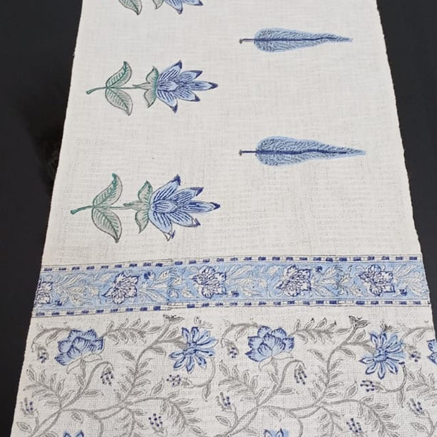 Royal Indigo Lotus Jaipuri Table Runner – 185 × 35 cm | 100% Pure Cotton | Hand Block Printed