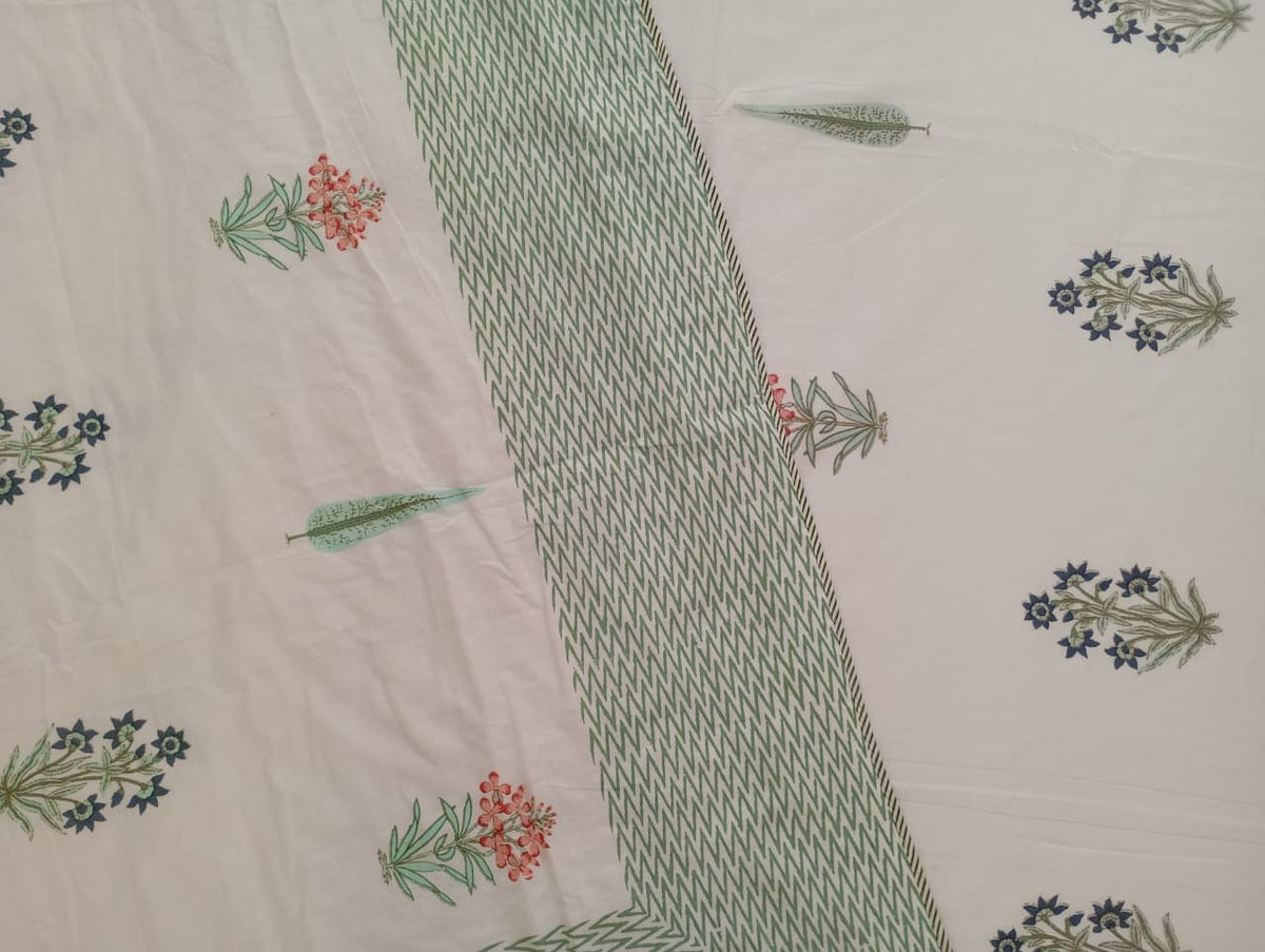 Botanical Block Print Muslin Dohar – Standard King Size (229 x 259 cm / 90 x 102 inches) | Muslin Cotton | Lightweight All-Season Comfort