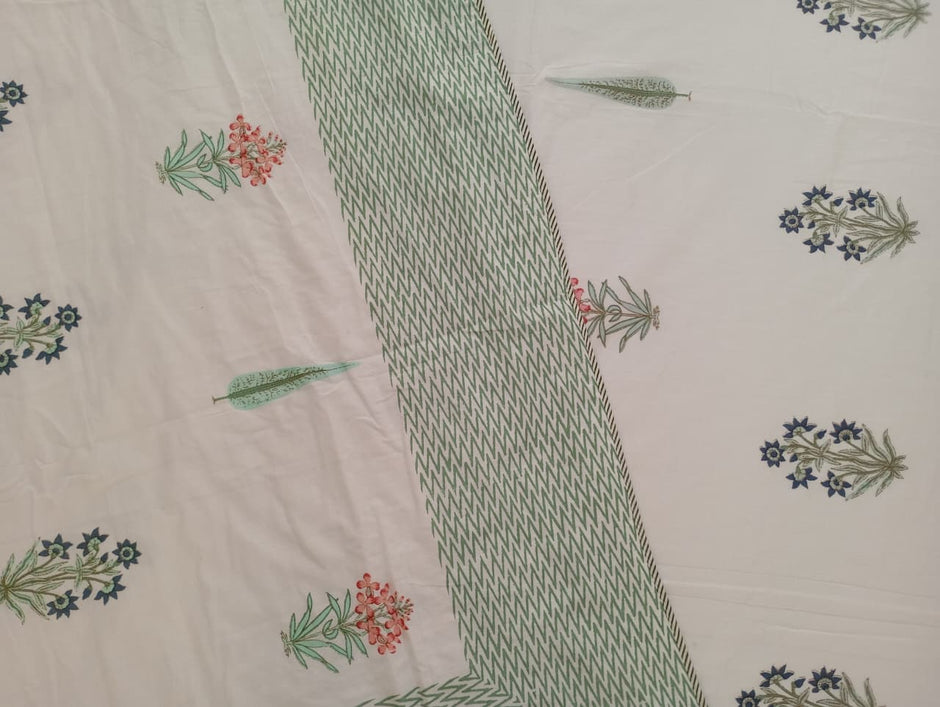 Botanical Block Print Muslin Dohar – Standard King Size (229 x 259 cm / 90 x 102 inches) | Muslin Cotton | Lightweight All-Season Comfort