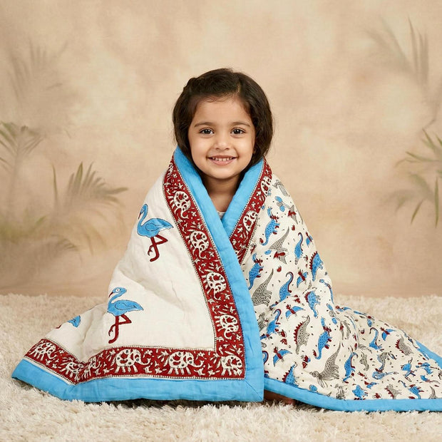 Little Flamingo Trails Reversible Kids Razai – Single Size (55 × 85 inches / 140 × 216 cm)
