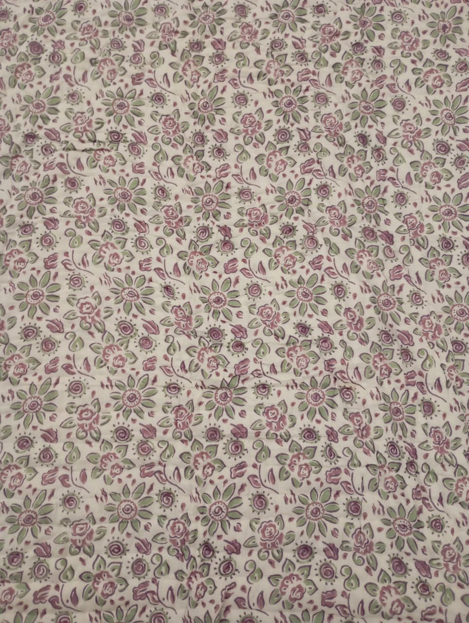 Amara — Mauve Garden Reversible Muslin Cotton Razai Blanket | Organic Cotton Filling | Hand Stitched | Single Size