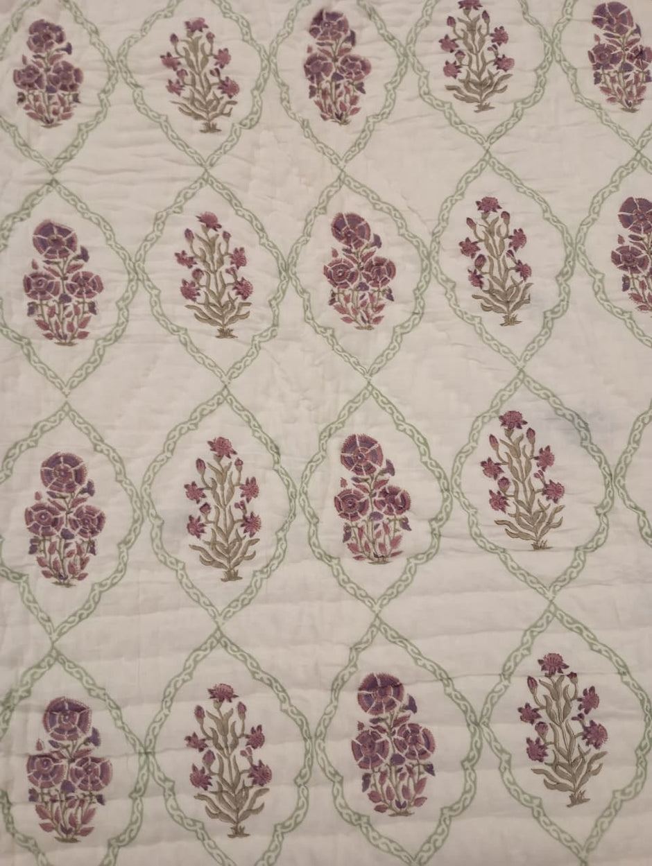Amara — Mauve Garden Reversible Muslin Cotton Razai Blanket | Organic Cotton Filling | Hand Stitched | Single Size