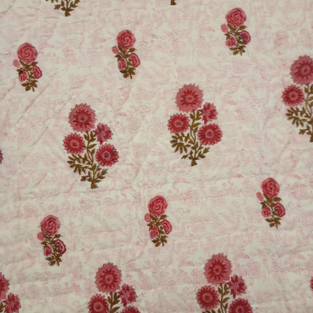 Gulbahar Rose Reverie – Reversible Single Bed Razai | 100% Muslin Cotton | Handcrafted Quilted Razai | 1 Piece
