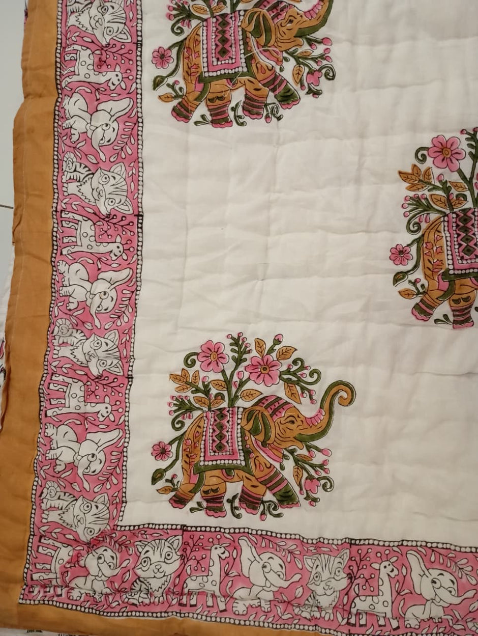 Gulmohar Safari – Reversible Kids Razai Blanket | Single Size (55 × 85 inches / 140 × 216 cm) | Cotton | 1 Piece