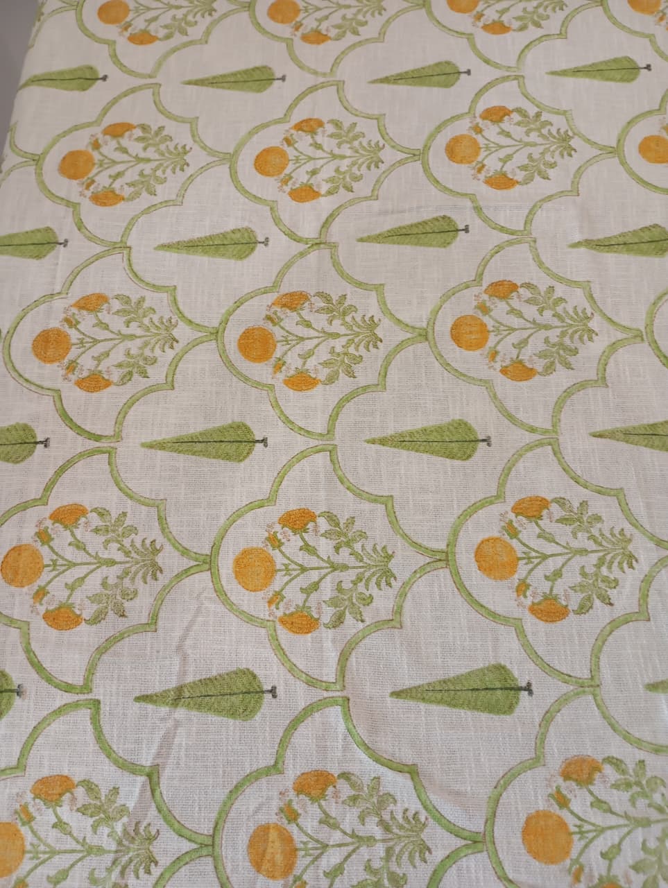 Citrus Garden Jute Slub Cotton Block Printed Multi-Use Throw – 175 × 130 cm | Sofa Throw / Table Cloth / Decorative Home Layer