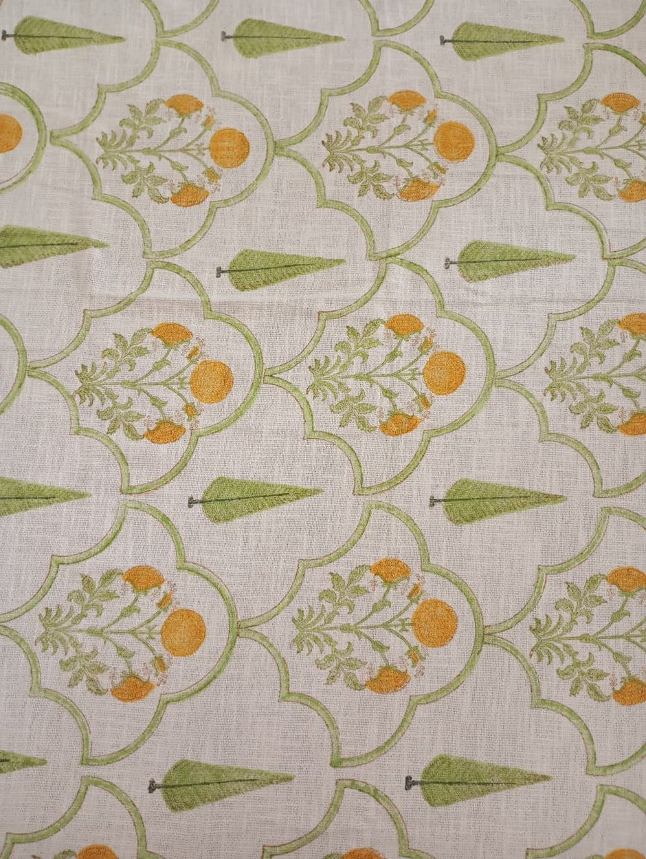 Citrus Garden Jute Slub Cotton Block Printed Multi-Use Throw – 175 × 130 cm | Sofa Throw / Table Cloth / Decorative Home Layer