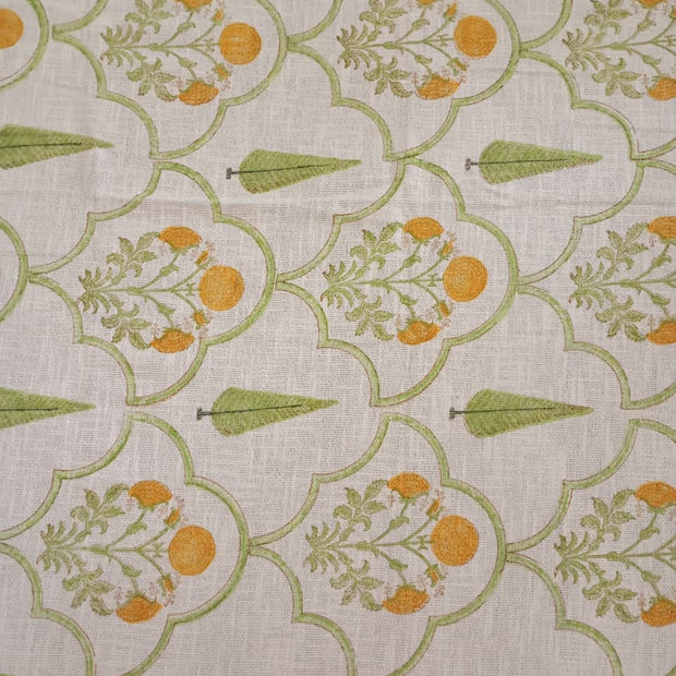 Citrus Garden Jute Slub Cotton Block Printed Multi-Use Throw – 175 × 130 cm | Sofa Throw / Table Cloth / Decorative Home Layer
