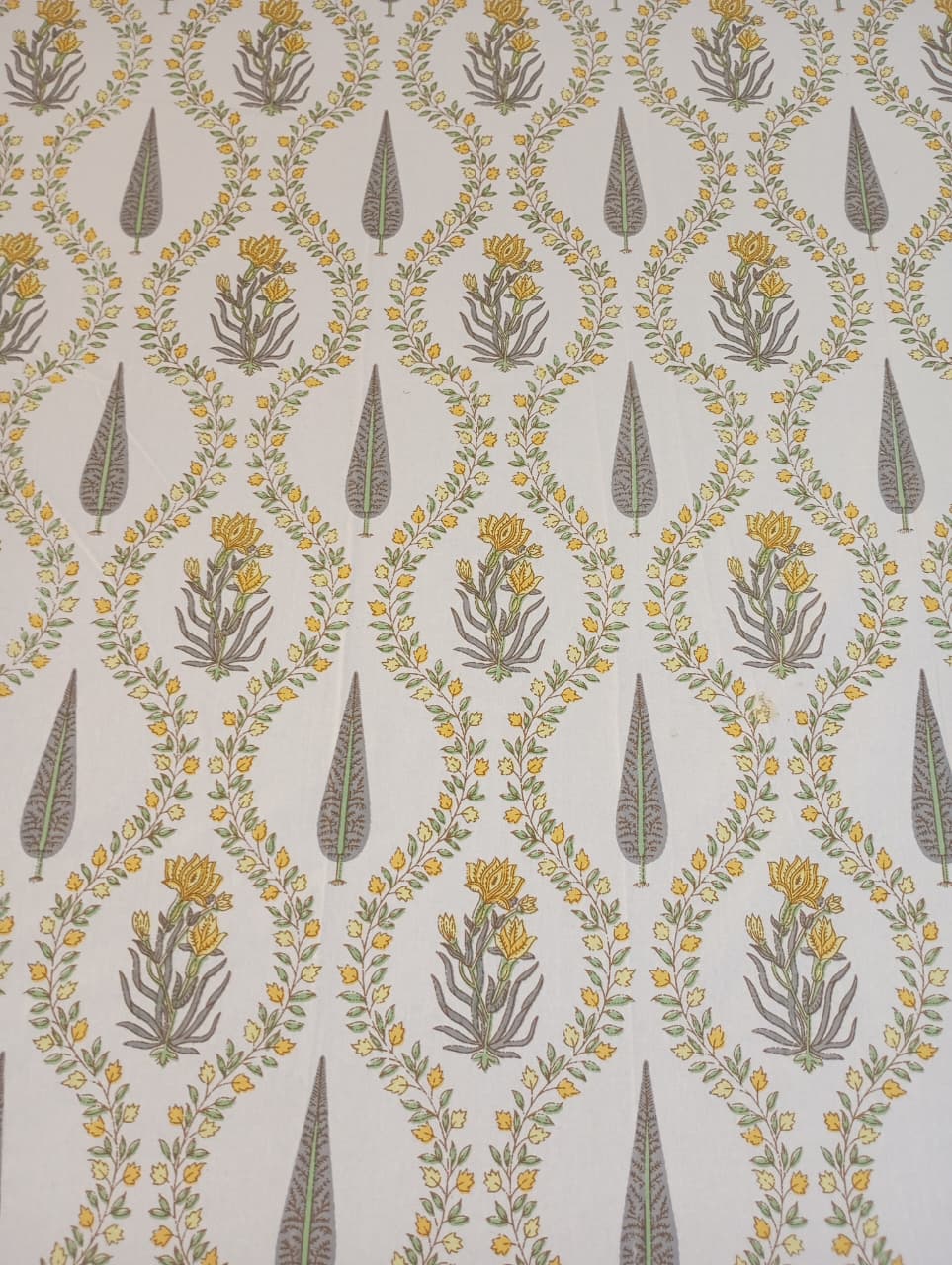 Mustard Meadow Elegance – Super King Size Bedsheet | Floral Vine Block Print | 2 covers