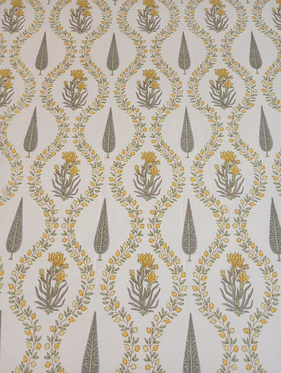 Mustard Meadow Elegance – Super King Size Bedsheet | Floral Vine Block Print | 2 covers