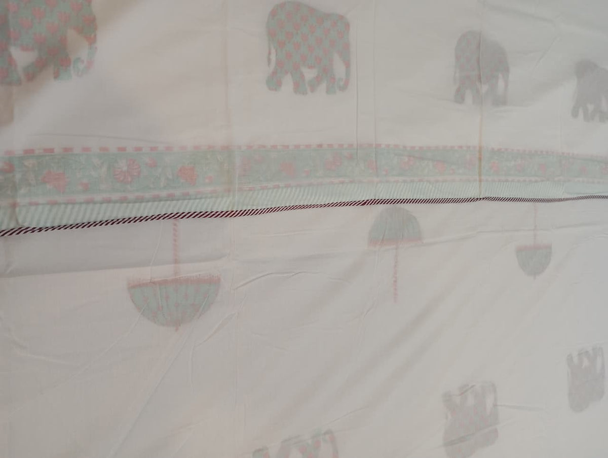 Muslin Luxe Collection – Mint & Blush Elephant Parade Muslin Dohar – Standard King Size (240 × 260 cm / 90 × 108 inches) | Muslin Cotton Outer Layer | Lightweight All-Season Comfort