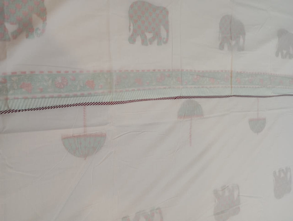 Muslin Luxe Collection – Mint & Blush Elephant Parade Muslin Dohar – Standard King Size (240 × 260 cm / 90 × 108 inches) | Muslin Cotton Outer Layer | Lightweight All-Season Comfort