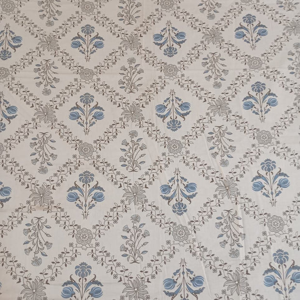 Blue Heritage Bloom – Fitted Bedsheet (210 × 200 cm) | 100% Tencel Cotton | 400 Thread Count