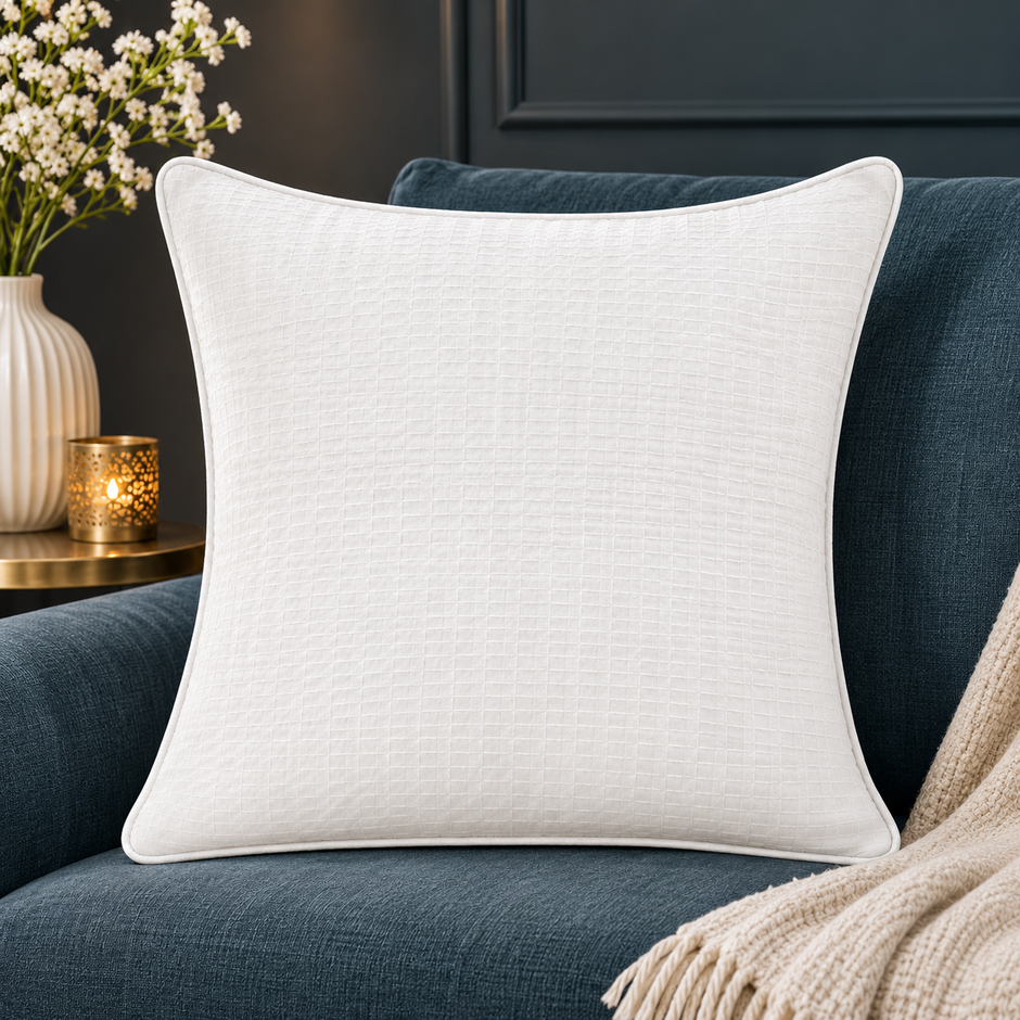 Jaipur Ivory Weave – Textured Cushion Cover | Elegant White Decorative Cushion Cover | 1 Piece