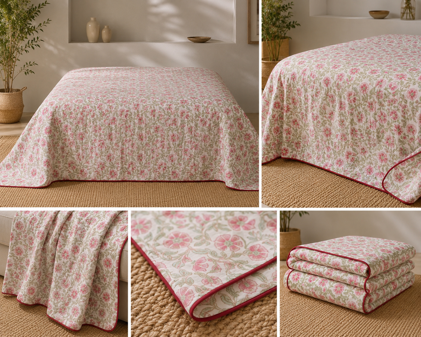 Pink Rosé Botanica Muslin Cotton Dohar – King Size (220 × 240 cm) | 100% Muslin Cotton | 1 Piece