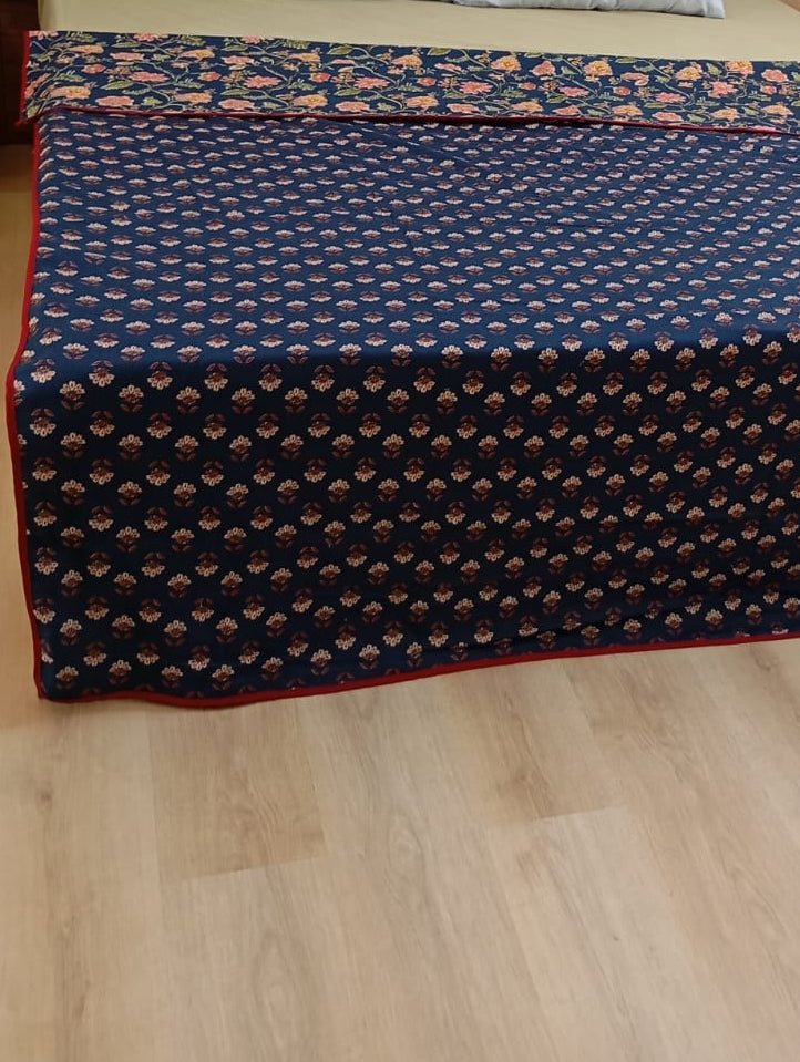 Midnight Gulnaar Ajrakh Dohar – Standard King Size (240 x 260 cm) | 100% Muslin Cotton | Lightweight and Breathable