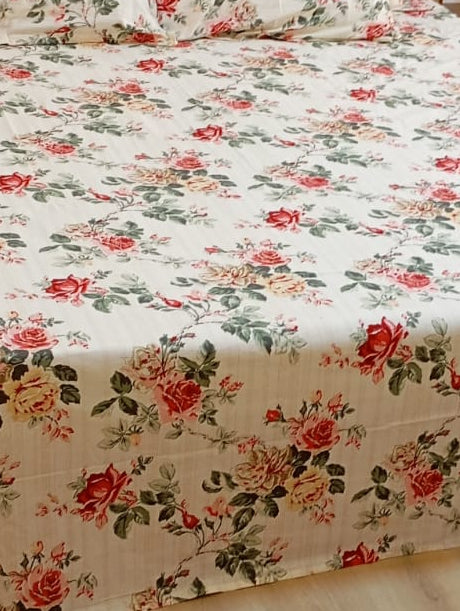 Rosé Garden Charm – Super King Size Bedsheet (274 x 274 cm) | 100% Cotton | Includes 2 Pillow Covers