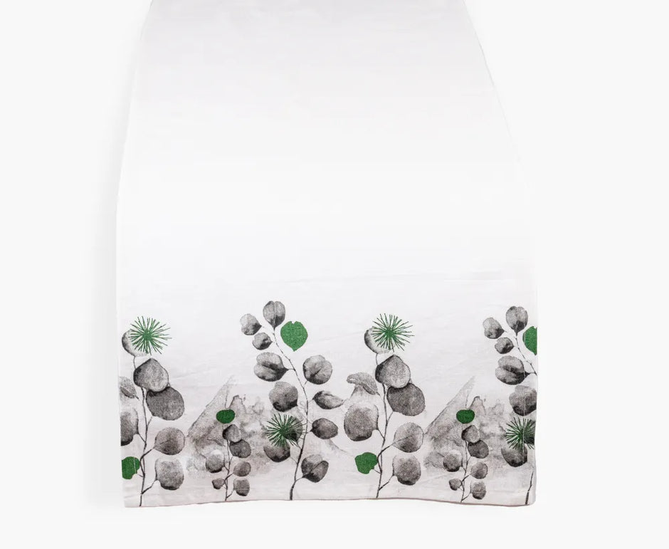 Eucalyptus Whisper Jaipuri Cotton Table Runner – 40x250 cm – Minimal Botanical Charm