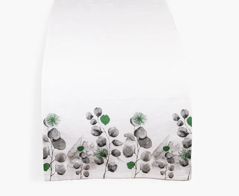 Green Botanical Jaipuri Cotton Table Runner – 40x250 cm – Nature-Inspired Handcrafted Elegance