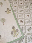 Gulshan — Garden of Flowers – Standard King Size Reversible Jaipuri Cotton Quilted Bedspread | Hand Block Printed | 2-Sided Design | 2 - Pillow covers | Set