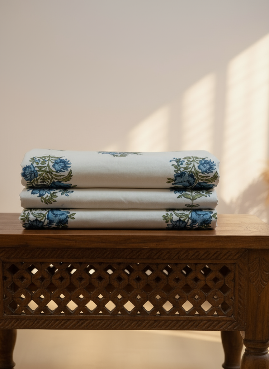 Super King Size Block Print Bedsheet (274 x 274 cm) | 100% Percale Cotton | Includes 2 Pillow Covers