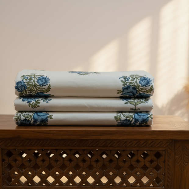Super King Size Block Print Bedsheet (274 x 274 cm) | 100% Percale Cotton | Includes 2 Pillow Covers