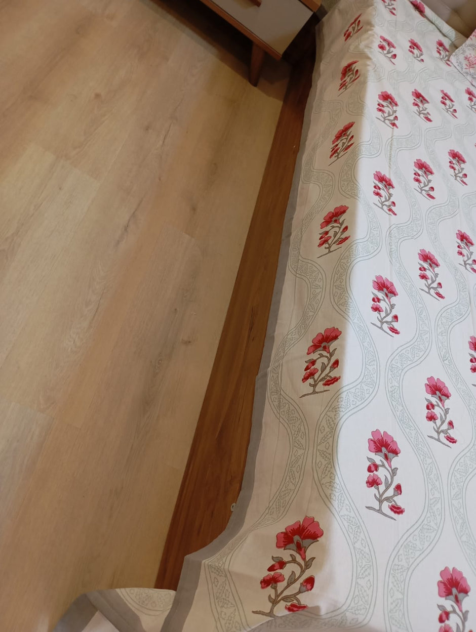 Roselle Veil – Queen Size Bedsheet (228 x 254 cm) | 100% Jaipuri Cotton | Includes 2 Pillow Covers