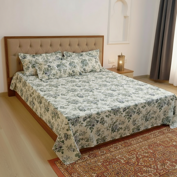 Rose Anokhi Floral Dream – Super King Size Jaipuri Cotton Bedsheet (270 x 270 cm) | Includes 4 Pillow Covers