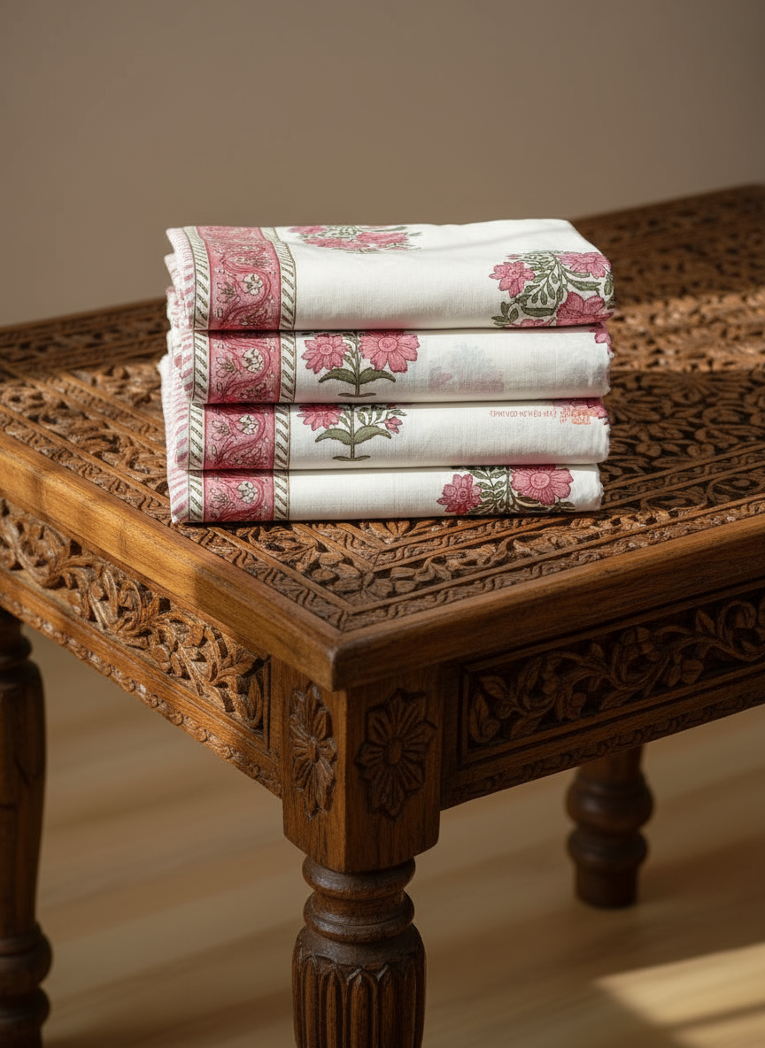 Sage Palm Leaf – Super King Size Block Print Bedsheet (274 x 274 cm) | 100% Percale Cotton | Includes 2 Pillow Covers