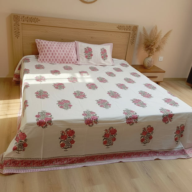 Sage Palm Leaf - Super King Percale Cotton Block Print Bedsheet